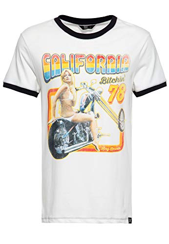 King Kerosin Herren Kontrast Print T-Shirt | Regular Fit | Reine Baumwolle California Bitchin