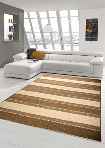 Teppich Modern Flachgewebe Gestreift Sisal Optik Küchenteppich Küchenläufer Braun Beige Größe 80x150 cm