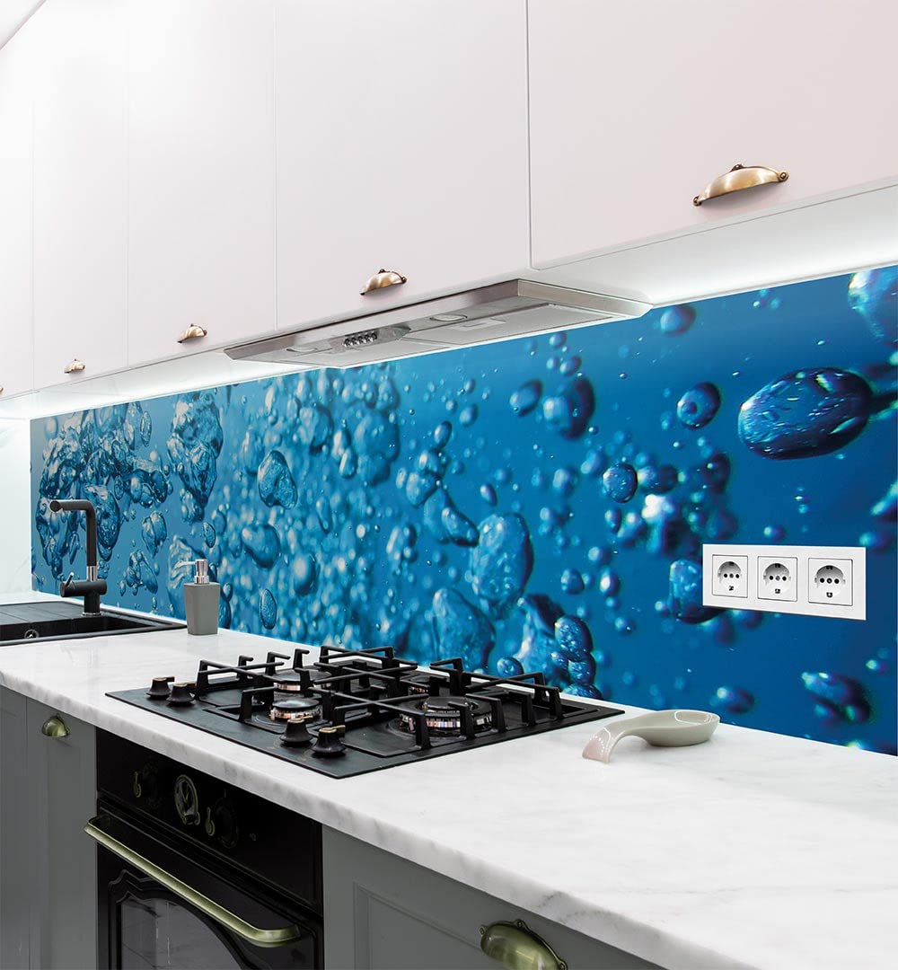 MyMaxxi - Selbstklebende Küchenrückwand Folie ohne Bohren - Motiv Wasser 60cm hoch – Klebefolie Wandbild Küche - Wand-Deko – Luftblasen Meer tauchen 120 x 60cm