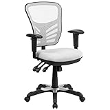 Bürodrehstuhl, multifunktional, mittelhohe Rückenlehne, weißer Netzstoff, ergonomisch, Chefsessel mit verstellbaren Armlehnen