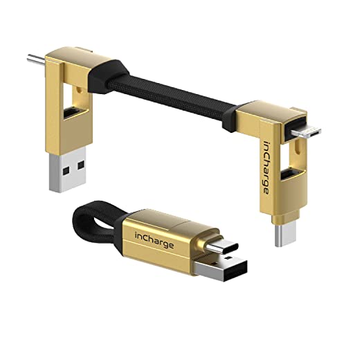 Rolling Square inCharge 6 - Schlüsselanhänger mit USB-C-Kabel, Universal-Smartphone-Kabel, Geschenk für Männer, Handy-Aufladegerät 6-in-1, technologisches Gadget, Gold, Lightning-Kabel 15 W