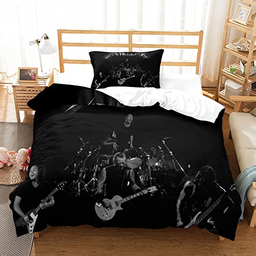 Metallica Bettbezug Rock 'n' Roll Bettwäsche Set Für Jugendliche Erwachsene Heavy-Metal-Band Bettdecke Bezug 3DRock 'n' Roll Muster Bezug einzeln（135x200cm）