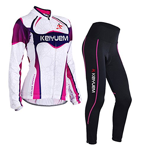 LSHEL Damen UV-Schutz Radbekleidung Set Radhose Trikot Lange Ärmel Sportbekleidung, violett, EU L(Label: XL)