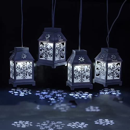 X4-Life LED Lichterkette | 4 Laternen mit Schneeflocken-Projektor | Innen | Kaltweiß - 6000 – 8000 K | Netzstecker - 5 W