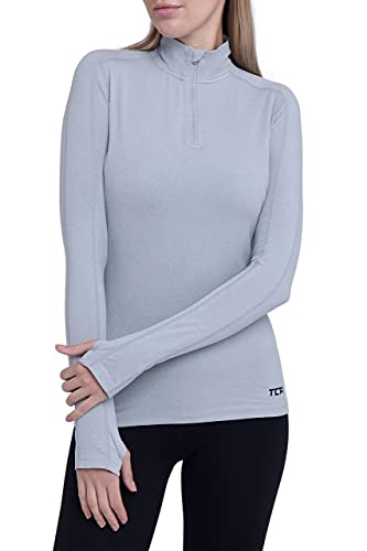 TCA Fusion Quickdry Damen Laufshirt mit Kragen & halbem Reißverschluss - Langarm - Cool Grey Heather (Grau), M