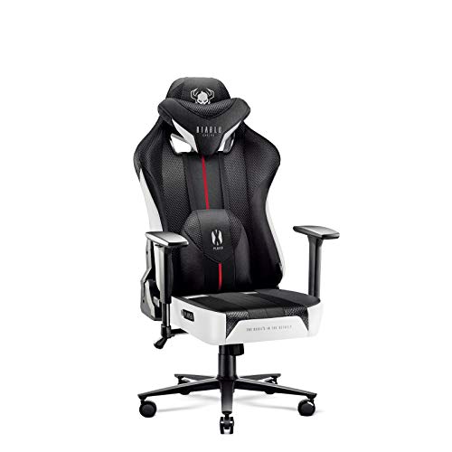 Diablo X-Player 2.0 Gaming Stuhl für Kinder Bürostuhl Gamer Chair Stoff 3D Armlehnen Ergonomisches Design Nacken/- Lendenkissen Wippfunktion Weiß-Schwarz Kids (S)