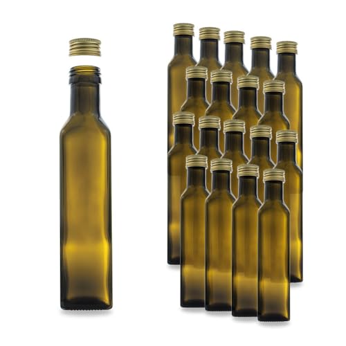 Flaschenbauer – 18 Marascaflaschen 0,25L, mit Schraubverschluss – Leere Glasflasche mit 100 – 500ml Volumen – geeignet als Saftflasche, oder zur Aufbewahrung von Dressings