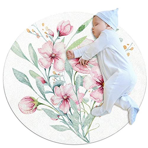 Baby-Abenteuer-Teppich Aquarell einfache Blume Soft Area Teppiche Runde für Schlafzimmer Teppich, Teppich für Wohnzimmer Mädchen Zimmer 80x80cm