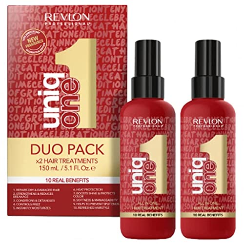 Revlon Professional Uniqone Hair Treatment Celebration Edition, ohne Spülen, krauses Haar, Vegan Hair Care, Entwirren Spray - 2 Stück, Duo Pack, Geschenkset