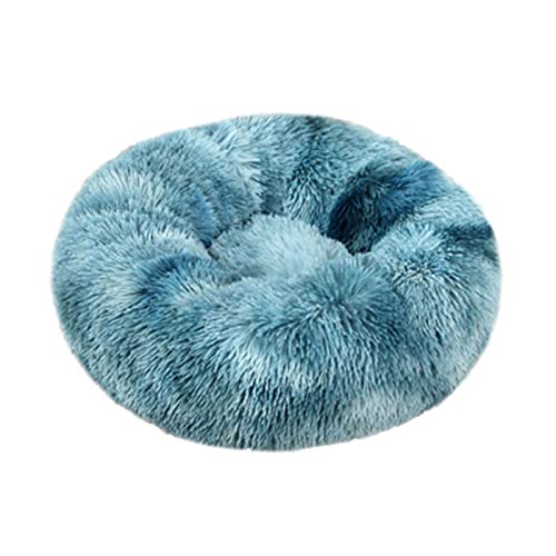 Beruhigendes Katzen- und Hundebett, flauschig, Plüsch, rund, warm, Donut-Design, mit rutschfester Unterseite, verbesserter Schlaf, Haustierhöhle, waschbar (90 cm, ZR Haze Blue)