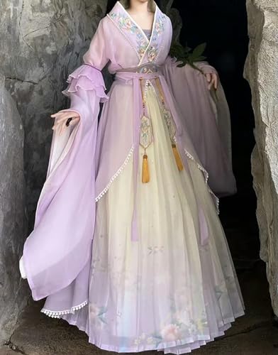 AJOHBM Traditionelles Kleid für Damen, antikes chinesisches Hanfu-Outfit, Cosplay, Kostüm, Party, Show, Hanfu, Violett und Rot, 9-teilig