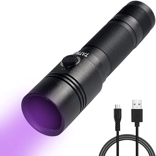 TATTU U1S UV Taschenlampe Wiederaufladbare 365nm Schwarz Licht mit ZWB2 Filter, 5W Schwarzlicht LED Lampe mit Micro USB Ladekabel