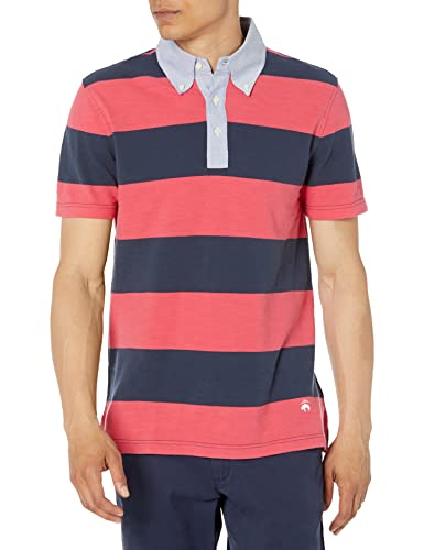 Brooks Brothers Herren Kurzärmeliges Rugby-Shirt mit Streifen Polohemd, Rot/Marineblau, XL