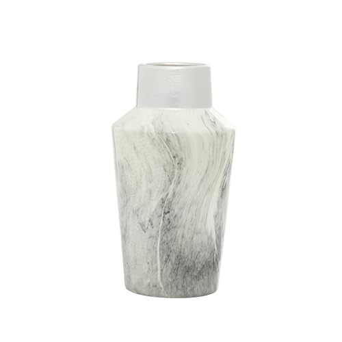 Deco 79 60758 Vase in Flaschenform, Marmorierung, Keramik, 35,6 x 20,3 cm, grau/weiß/Silber