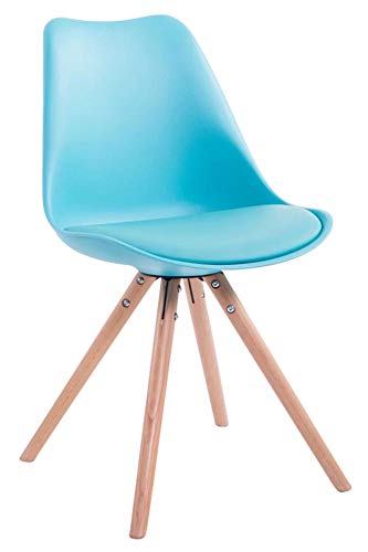 CLP Retro-Stuhl Toulouse Rund Mit Kunstlederbezug | Kunstoff-Lehnstuhl Mit Holzgestell, Farbe:blau, Gestell Farbe:Natura (Eiche)
