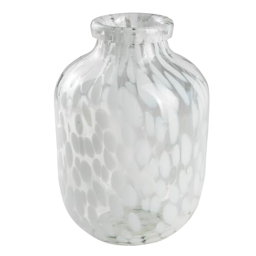 Glasvase Happy Patchy 23cm weiß Weiss. Vase aus Glas, Blumenvase mit Punkten, Konfetti, mundgeblasen