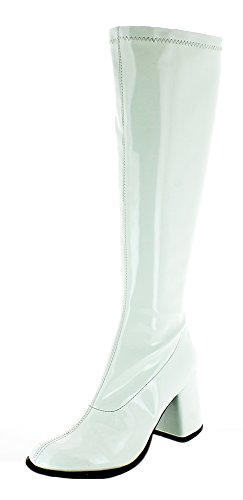 Das Kostümland Gogo Damen Retro Lackstiefel - Weiß Gr. 40 - Tolle Schuhe zur 70er 80er Jahre Disco Hippie Mottoparty