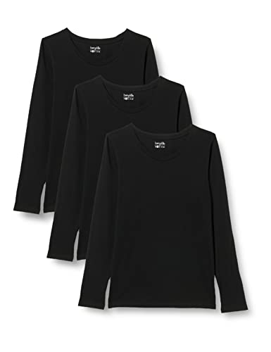 berydale Damen Langarm-Shirt mit Rundhalsausschnitt aus 100% Baumwolle, Schwarz (3er Pack), M