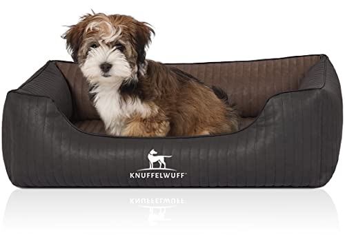 Knuffelwuff Orthopädisches Hundebett aus laser-gestepptem marmoriertem Kunstleder Rough Road M-L 85 x 63cm Schwarz/Braun