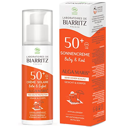 Laboratoires de Biarritz - Sonnencreme Baby & Kind LSF50+ ALGA MARIS® Bio-zertifiziert - Gesicht und Körper - Leichte und cremige Textur - 50 ml - Hergestellt in Frankreich