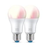 Wiz Wifi und Bluetooth LED Birne Dimmbar Farben A60 60W E27 Pack mit 2 weißen und farbigen Lichtern 2200-6500K 8W (entspricht 60W Äquivalent), A+
