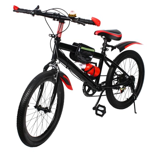 WOLEGM 20 Zoll KinderFahrrad, 7-Gang Mountainbike mit Federgabel, City Fahrrad Scheibenbremse Bike, für Mädchen und Jungen， Rot