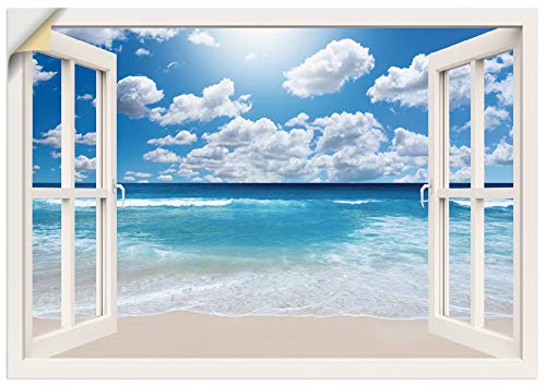 Artland Qualitätsbilder I Wandtattoo Wandsticker Wandaufkleber 100 x 70 cm Landschaften Karibik Foto Blau B8DD Fensterblick Urlaub Palmen Strand Hängematte