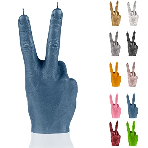 Candellana Kerze Friedenszeichen | Peace | Höhe: 20 cm | Jeans | Brennzeit 30h | Kerzengröße gleicht 1:1 Einer realen Hand | Handgefertigt in der EU