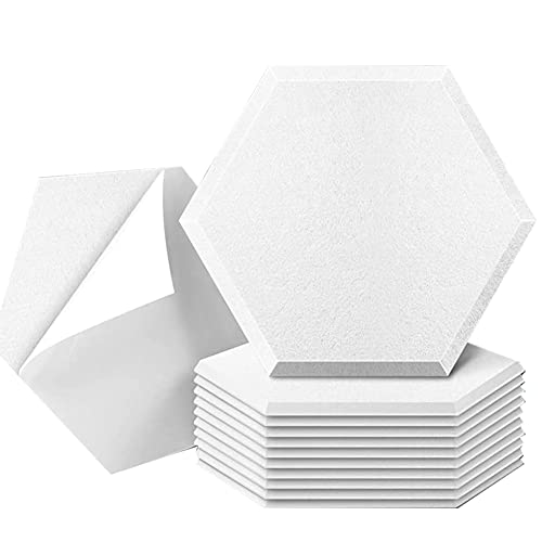 Daweglop Selbstklebende Akustikplatten, 35,6 x 30,5 x 1 cm, schalldichte Paneele, sechseckige schallabsorbierende Paneele, weiß, 12 Stück