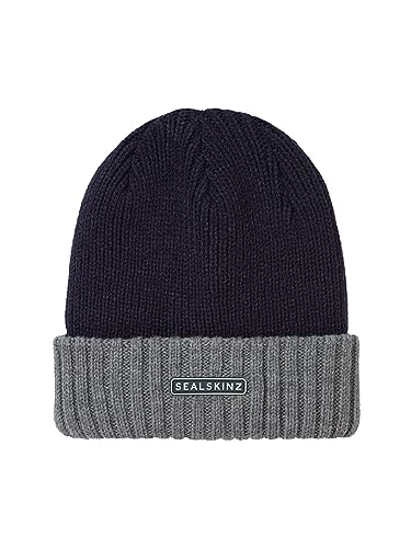 SEALSKINZ Unisex Bacton Waterproof Cold Weather Roll Cuff Beanie Hat, Marineblau-grau, S-M