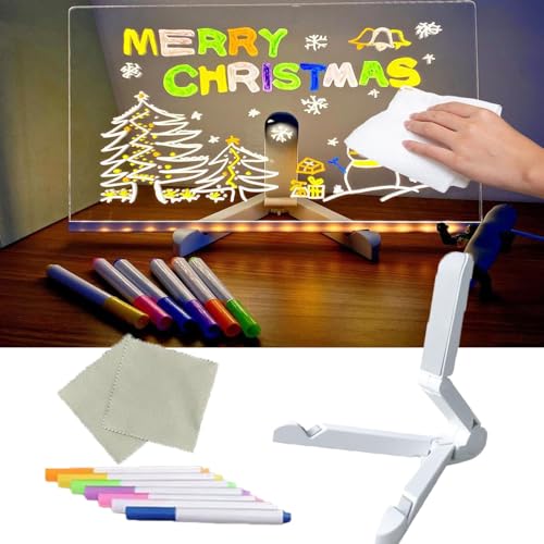 Plebolo LED Note Board with Colors,Glowing Acrylic Marker Board,Acrylic Light Up Dry Erase Board,LED Note Board Acrylic Light (15 * 15cm)