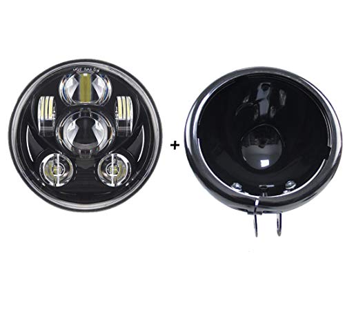 5,75-Zoll-Scheinwerfer Gehäuseeimer mit 5,75-Zoll-Motorrad-LED-Scheinwerferlampe Engelsauge für 14,6 cm Harley Black-Projektor