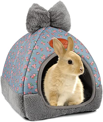 xingzhi Meerschweinchenbett, warmes Kaninchenbett, niedliches Schleifen-Haus, großes Versteck für Zwergkaninchen Hamster Häschen Frettchen Ratten Igel Chinchilla (graue Blume)