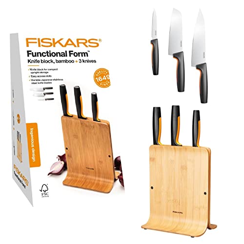 Fiskars FF Messerblock Bambus + 3 Messer