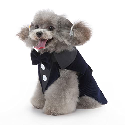 SUSOSU Hunde-Smoking-Welpen-Kleidung Modischer Anzug Fliege Hochzeitshemd Formelles Kleid Smoking-Krawatte Hunde-Fotoanzug,Blue3,XS