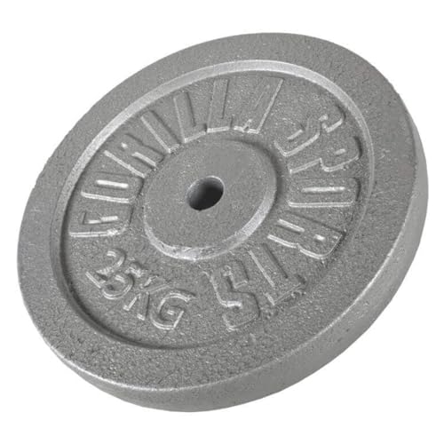 GORILLA SPORTS® Hantelscheiben - Set/Einzeln, 0,5 kg, 1,25 kg, 2 kg, 2,5 kg, 5 kg, 10 kg, 15 kg, 20 kg, 25 kg, 30 kg Gewichte, 30/31 mm, Gusseisen, Silber/Schwarz - Gewichtsscheiben, Bumper Plates