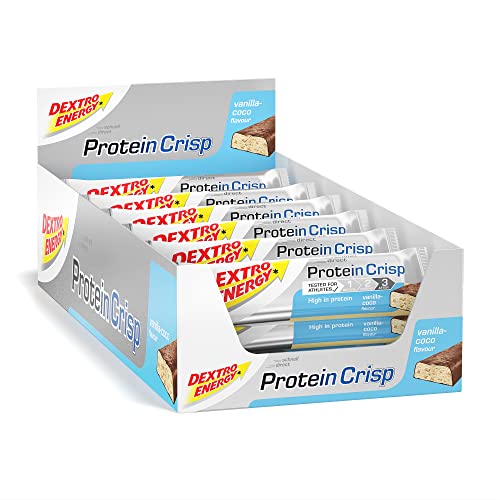 Dextro Energy Protein Crisp - Vanilla Coco - 24x50g (24er Pack) - Vanille und Kokos Energieriegel als ALTERNATIVE zum Proteinpulver mit zusätzlichen NÄHRSTOFFEN - 30% PROTEIN pro Riegel