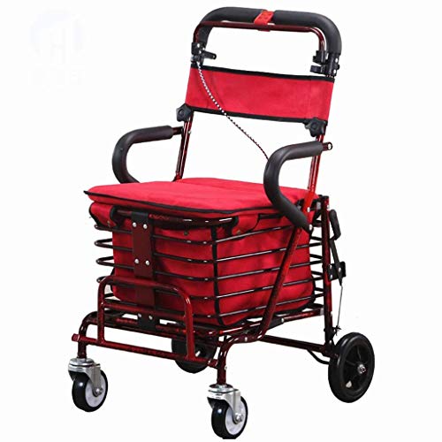 Leichter, zusammenklappbarer 4-Rad-Rollator/Einkaufswagen, zusammenklappbarer Trolley/Gehsitz für ältere Menschen, kann zum Einkaufen von Lebensmitteln mitgeno