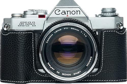 Zakao Kameratasche für Canon AV-1 Kamera, handgefertigt, echtes Leder, halbe Kameratasche mit Handschlaufe, Schwarz