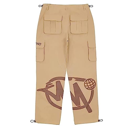 WOLWES Minus Two Cargo Y2k Hose Minus Two Gerade Hose Street Pocket Hohe Taille Gedruckt Hip Hop (Color : Schwarz, Size : XL),Light Brown,M