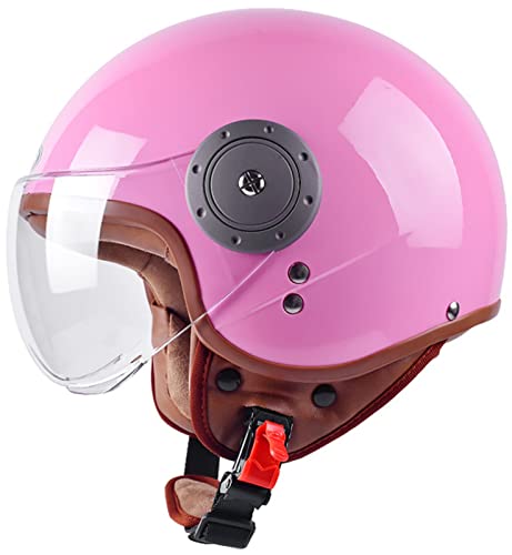 Motorradhelm mit offenem Gesicht 3/4-Jet-helm HD-Visier in W-Form ECE-zertifizierter leichter halbbedeckender Schutzhelm für Herren Damen herausnehmbares Futter Ohrmuscheln C,54-61CM