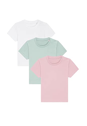 3er Set Hochwertiges Baby, Kleinkind T-Shirt aus Bio-Baumwolle, Säuglingshirt mit Druckknöpfe, hervorragend zum Bedrucken.(z.B. mit Transferfolien), Size:68/80, Color:Summer