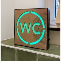 Wandleuchte WC Schild mit LED Beleuchtung Grün Toilettenschild Vintage 25x25cm