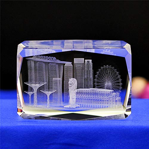 qianyue Kristallglas Cube Modell Geschenk 3D Lasergravur Statue Feng Shui Souvenir Handwerk (Singapur)