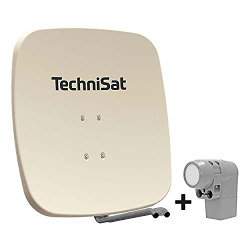 TechniSat SATMAN 65 Plus – Satellitenschüssel für 8 Teilnehmer (65 cm Sat Komplettanlage, Spiegel mit Masthalterung und UNYSAT Universal-Octo LNB im Wetterschutz-Gehäuse) beige