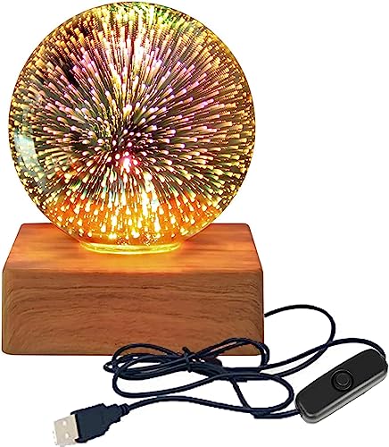 3D Tischlampe,SUAVER Automatischer Rotary Ball Lampe Kreative Nachtlicht,Dekorative Glas lampe Schreibtischlampen Stimmungslichter Party Lampe Geschenk Home Decoration Lampen (Feuerwerk)
