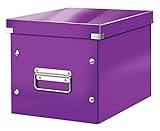 Leitz WOW Click & Store Aufbewahrungsbox mit Griffen, Würfelform mittelgroß passend für Wohnzimmer oder Büro, stabil und faltbar, Violett, 61090062