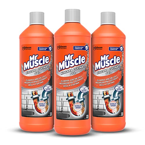Mr. Muscle Niagara Küchengel, Abflussreiniger für Rohre und Küchenabflüsse, sicher für Rohre – 3 Stück à 1000 ml