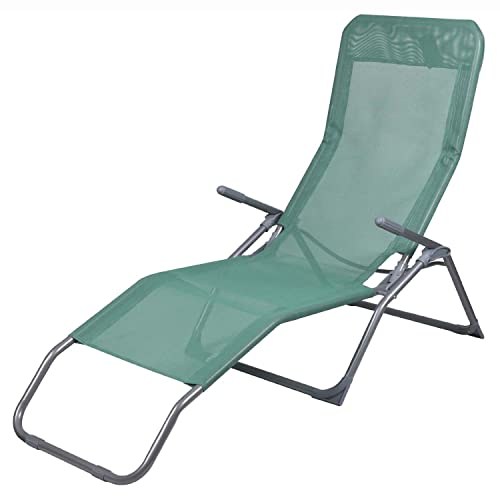 Annastore Sonnenliege Corfu aus leichtem Stahl - Bespannung Polyester - Zwei Sitz- und Liegepositionen - zusammenklappbar Strandliege Campingliege Schwingliege Gartenliege faltbar - Farbe Grün