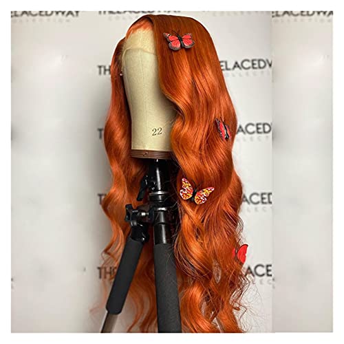 blonde Perücke mit Spitze vorne Orange Lace Front Perücke Synthetik for Frauen vorbereitet 20-26 Zoll schwarze Perücken (Color : Ginger orange, Wig Length : 24inches)